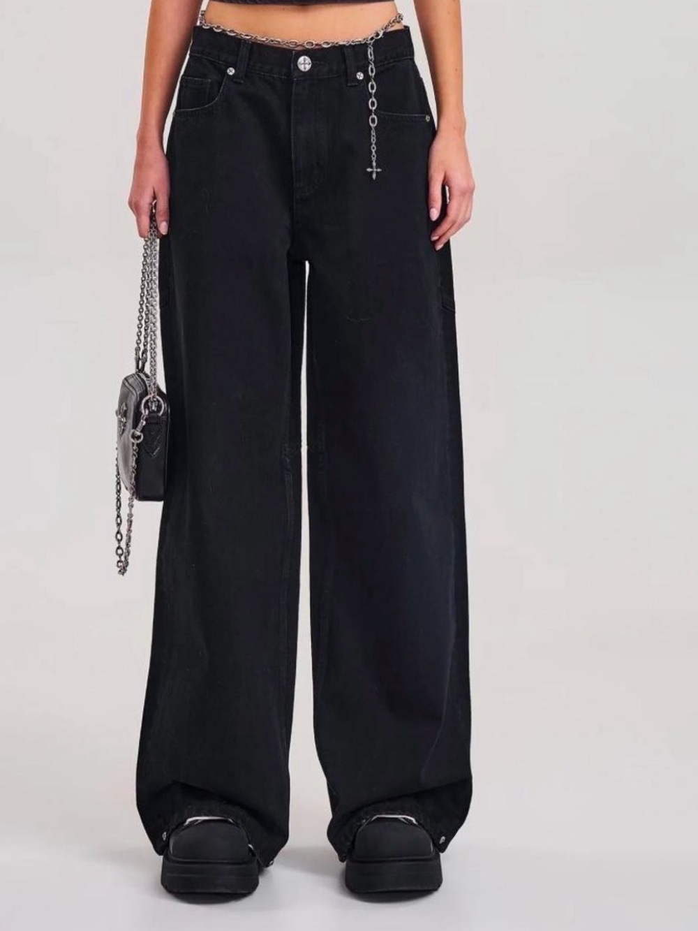 SMFK Compass Mode Tower baggy wide leg jeans in black.